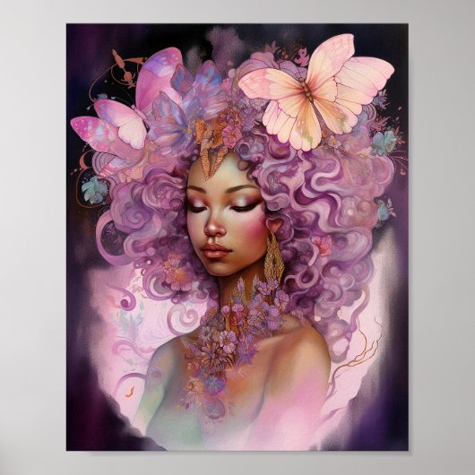 Black Goddess Pink Paars Fantasy Art Poster (Voorkant)