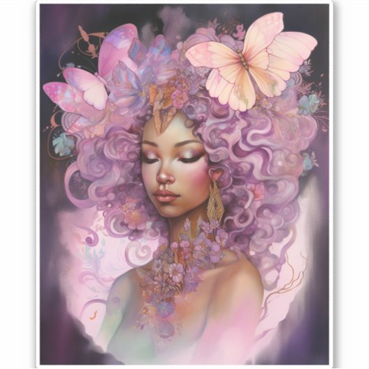 Black Goddess Pink Paars Fantasy Art Sticker (Voorkant)