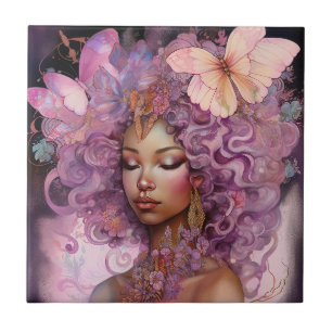 Black Goddess Pink Paars Fantasy Art Tegeltje