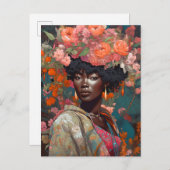 Black Goddess Queen Flowers Fantasy Art Briefkaart (Voorkant / Achterkant)