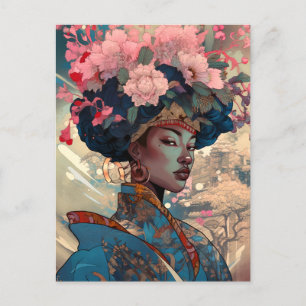 Black Goddess Queen Pink Blue Fantasy Art Briefkaart