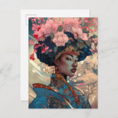 Black Goddess Queen Pink Blue Fantasy Art Briefkaart (Voorkant / Achterkant)