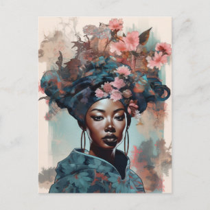 Black Goddess Queen Pink Blue Fantasy Art Briefkaart