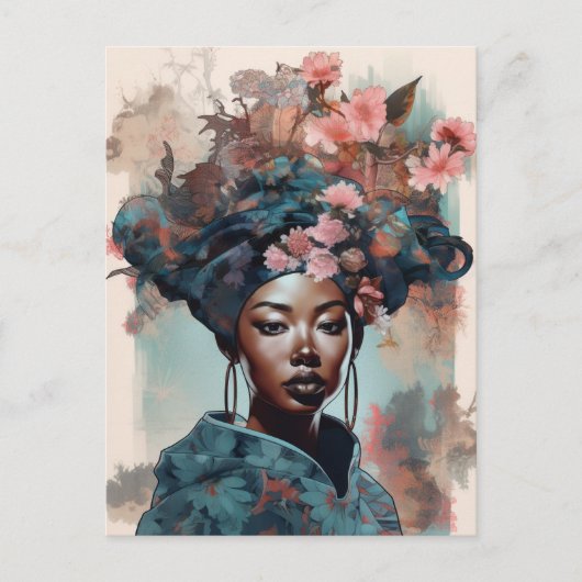 Black Goddess Queen Pink Blue Fantasy Art Briefkaart (Voorkant)