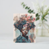 Black Goddess Queen Pink Blue Fantasy Art Briefkaart (Staand voorkant)