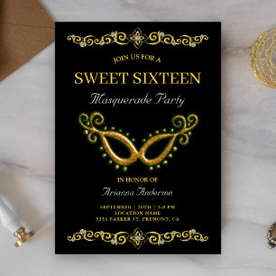 Black Gold 16e verjaardag Masquerade Sweet Sixteen Kaart