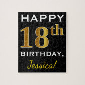 Black, Gold 18th Birthday + Custom Name Legpuzzel (Verticaal)
