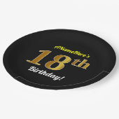 Black, Gold 18th Birthday + Custom Name Papieren Bordje (Gekanteld)