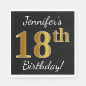 Black, Gold 18th Birthday + Custom Name Servetten (Voorkant)