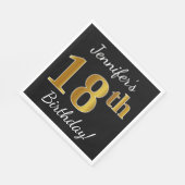 Black, Gold 18th Birthday + Custom Name Servetten (Hoek)