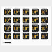 Black, Gold 18th Birthday + Custom Name Vierkante Sticker (Vel)