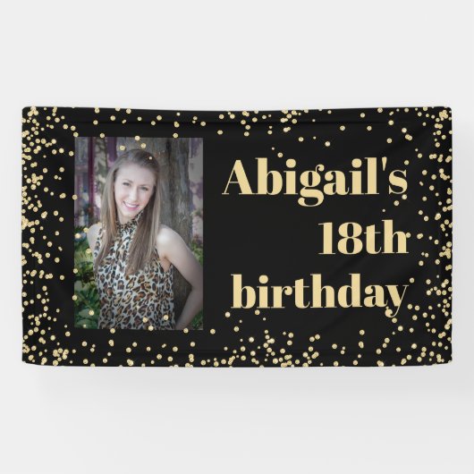 Black Gold 18th Birthday Party Foto Spandoek (Horizontaal)
