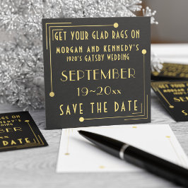 Black Gold 1920s Art Deco Bulk Save the Date Vierkante Visitekaartjes