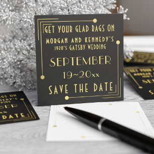 Black Gold 1920s Art Deco Bulk Save the Date Vierkante Visitekaartjes