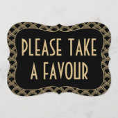 Black & Gold 1920's Gatsby Wedding Favour Sign Kaart (Voorkant)