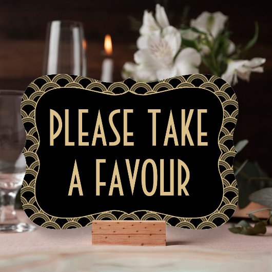Black & Gold 1920's Gatsby Wedding Favour Sign Kaart