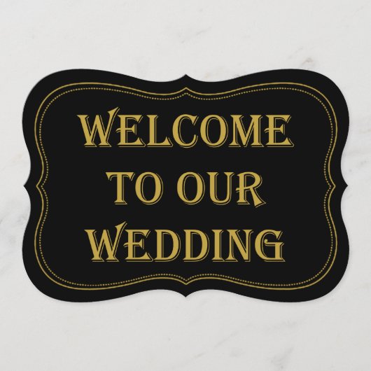 Black & Gold 1920's Gatsby Wedding Welcome Sign Kaart (Voorkant)