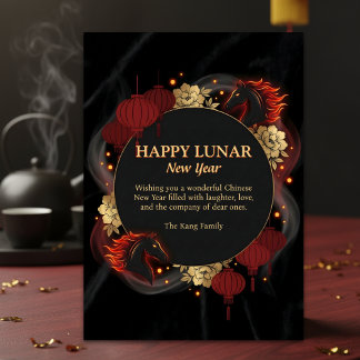 Black Gold 2026 Horse Chinese Lunar New Year Feestdagenkaart