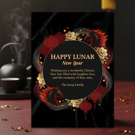 Black Gold 2026 Horse Chinese Lunar New Year Feestdagenkaart