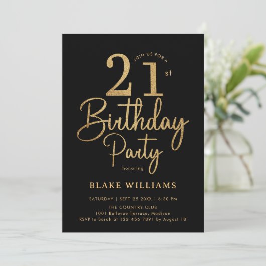 Black Gold 21st Birthday Kaart (Staand voorkant)