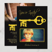Black & Gold 21st Birthday Party Key Invitation Kaart (Voorkant / Achterkant)