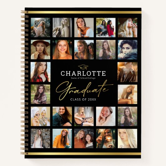 Black Gold 24 Photo Collage Afstuderen Guest Notitieboek (Voorkant)