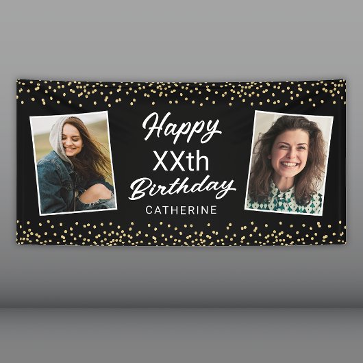 Black Gold 2 Photo Any Age Happy Birthday Banner
