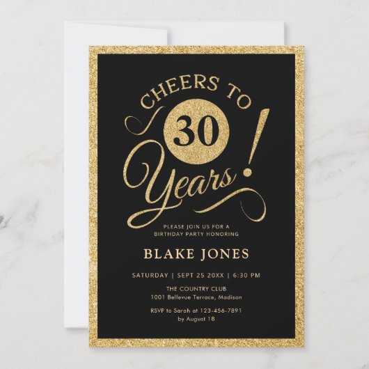 Black Gold 30th Birthday Kaart (Voorkant)