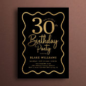 Black Gold 30th Birthday Wavy Border Kaart