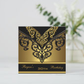  Black Gold 30th Elegant Birthday Party Kaart (Staand voorkant)
