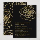 Black Gold 39e verjaardag uitnodigingen Floral (Voorkant / Achterkant)