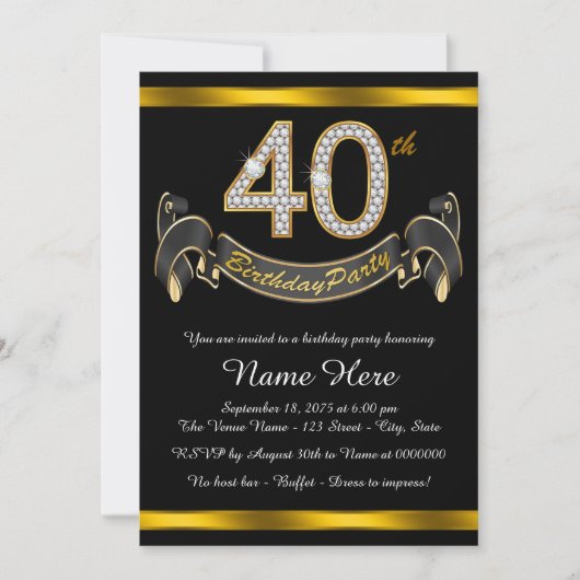 Black Gold 40ste Verjaardagsfeest Kaart (Voorkant)