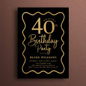 Black Gold 40th Birthday Wavy Border Kaart