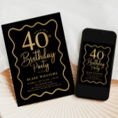 Black Gold 40th Birthday Wavy Border Kaart