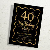 Black Gold 40th Birthday Wavy Border Kaart