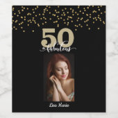 Black Gold 50 en Fabulous Birthday Foto Wijn Etiket (Enkel label)