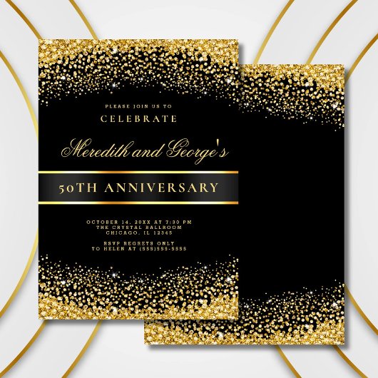 Black Gold 50e Golden Wedding Jubileum Party Kaart