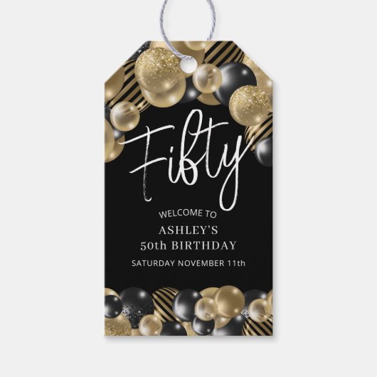 Black Gold 50th Birthday Cadeaulabel (Voorkant)