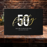 Black Gold 50th Birthday Gastenboek<br><div class="desc">Modern 50e verjaardagsfeestgastenboek met een stijlvolle zwarte achtergrond die in elke kleur kan worden veranderd,  de titel "fifty",  plus de naam en datum in echte gouden folie. Dit kan veranderd worden in roos- of zilvergoud.</div>