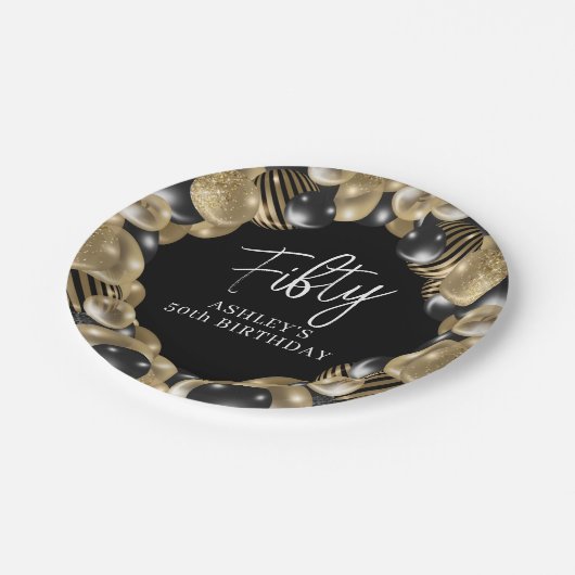 Black Gold 50th Birthday Papieren Bordje (Gekanteld)