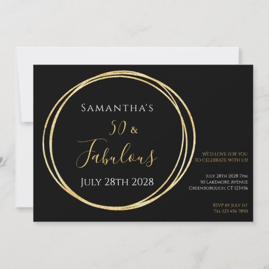 Black Gold 50th Birthday Party Kaart (Voorkant)