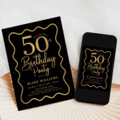 Black Gold 50th Birthday Wavy Border Kaart