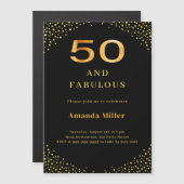 Black gold 50th fabulous birthday magnetische uitnodiging (Voorkant / Achterkant)