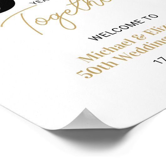 Black Gold 50th Wedding Jubileum Foto Welkom Poster (Hoek)