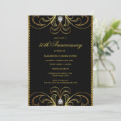 Black & Gold 50th Wedding Jubileum Invite Kaart (Staand voorkant)