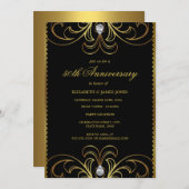 Black & Gold 50th Wedding Jubileum Invite Kaart (Voorkant / Achterkant)