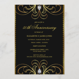 Black & Gold 50th Wedding Jubileum Invite Kaart