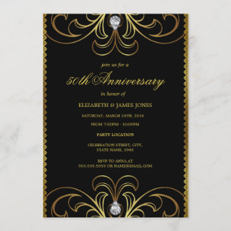 Black & Gold 50th Wedding Jubileum Invite Kaart