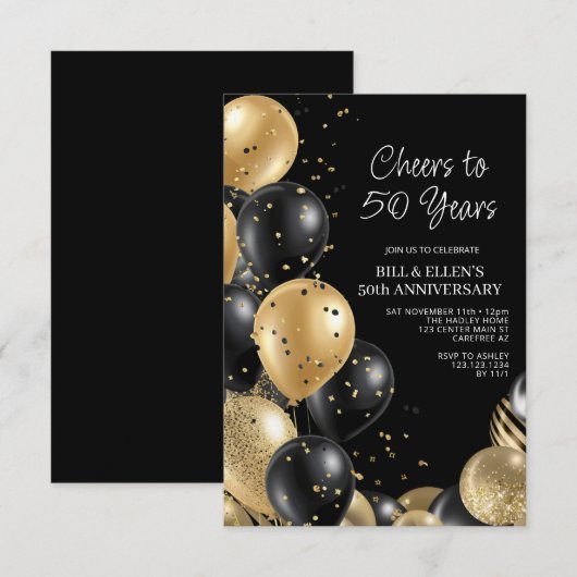 Black Gold 50th Wedding Jubileum Kaart (Voorkant / Achterkant)