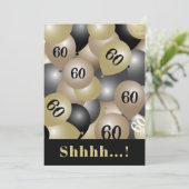Black Gold 60th Birthday Ballonuitnodiging Kaart (Staand voorkant)